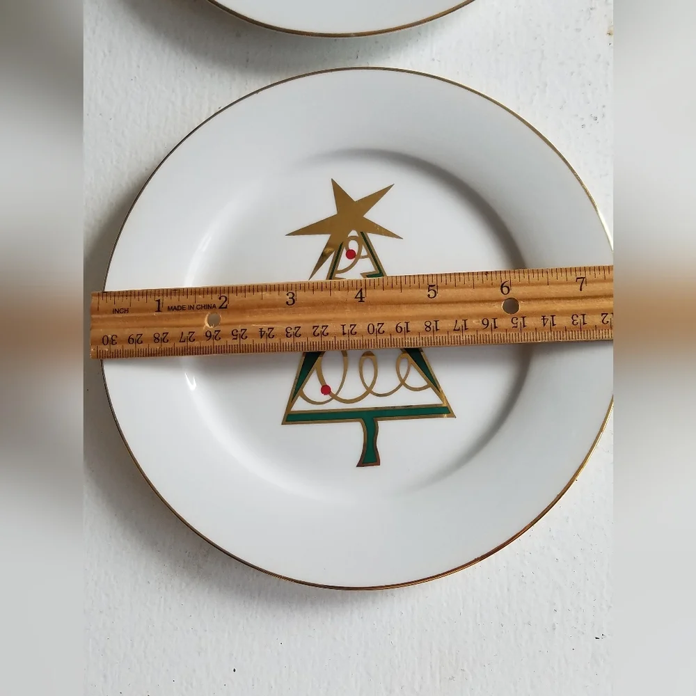Set of 4 Pier 1 Porcelain Christmas Tree Salad Plates